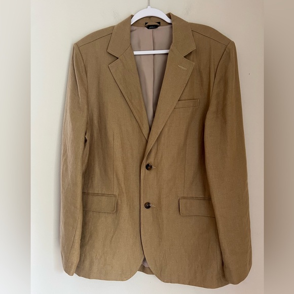 LL Bean Linen Blazer Men’s 44R Camel Sport Coat 2-Button Coastal Vintage Jacket - Picture 1 of 16